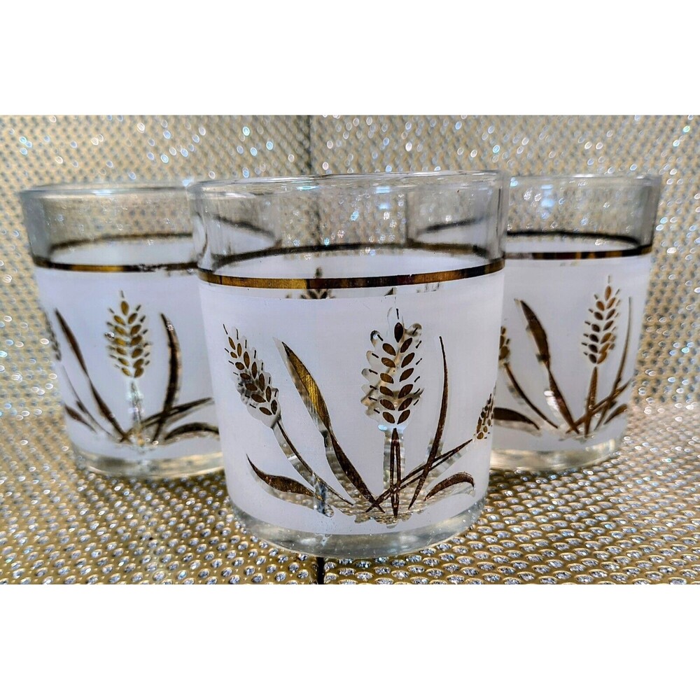 Italian Frosted Vintage Glasses Set Of 3 Golden Corn Wheat Hucks Collectable